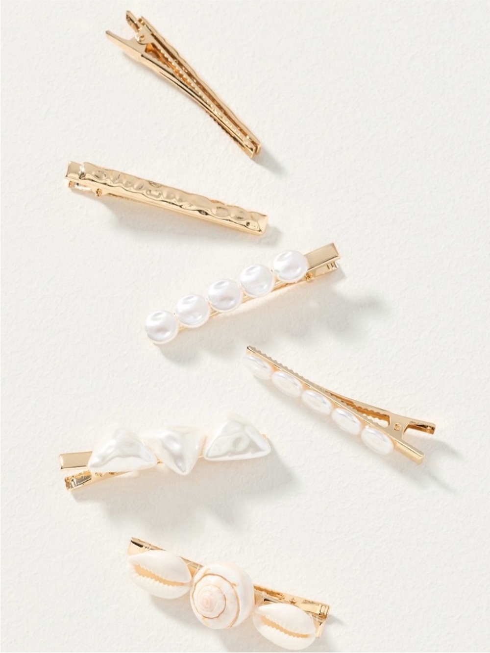 Anthropologie Gold and White Pearl Shell Hair Clip Set